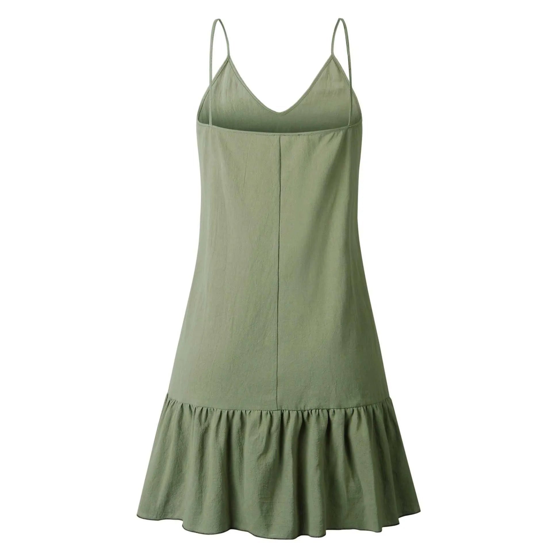 Vestido Curto em Linho com Alças Finas e Decote V