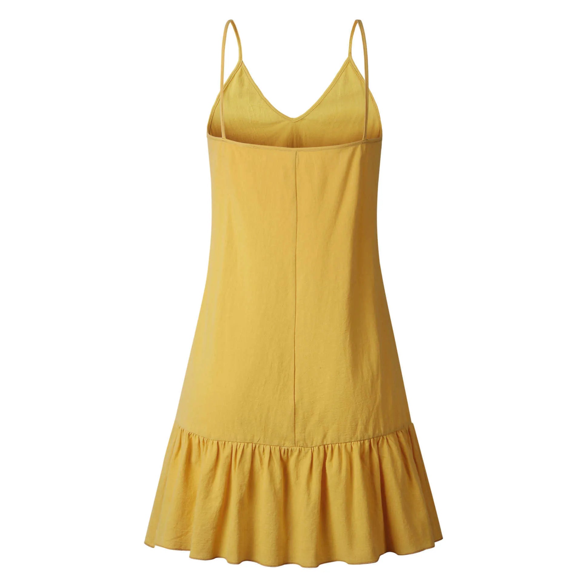 Vestido Curto em Linho com Alças Finas e Decote V