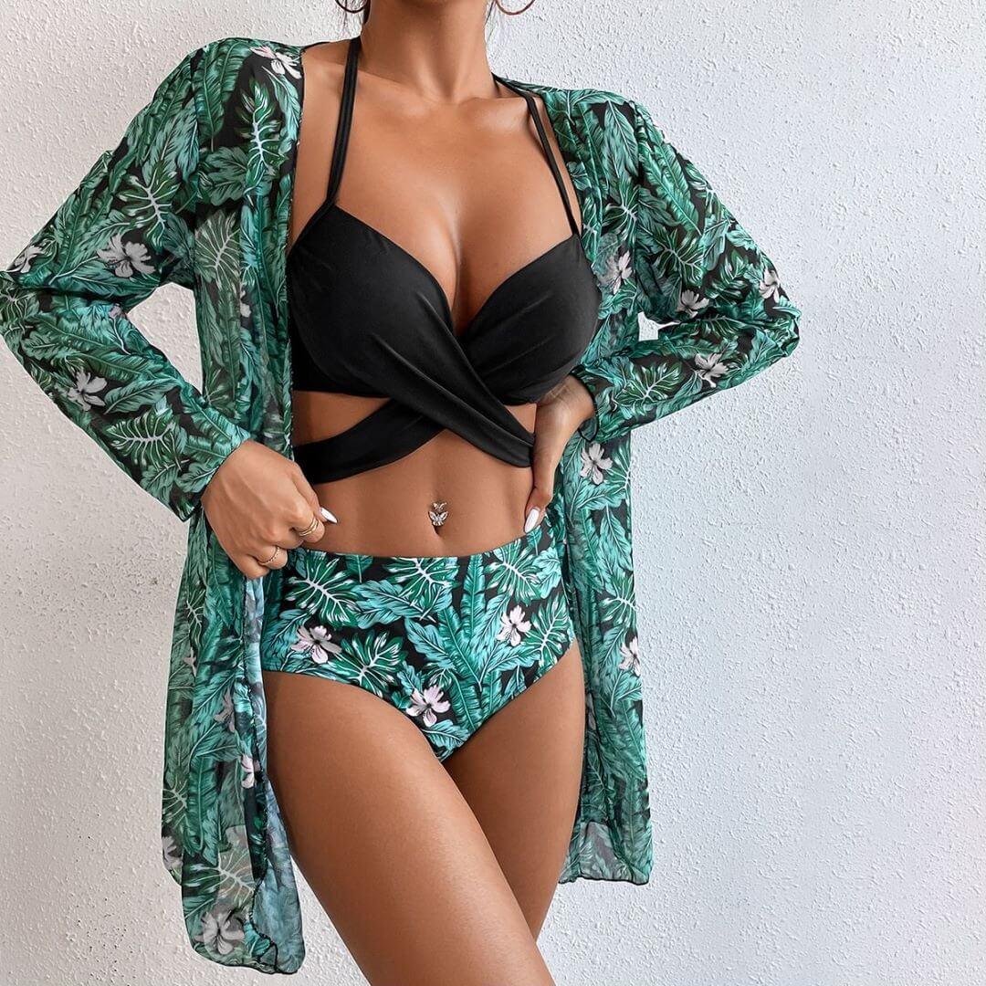 Biquíni Efeito Lipo com Saída de Praia Floral