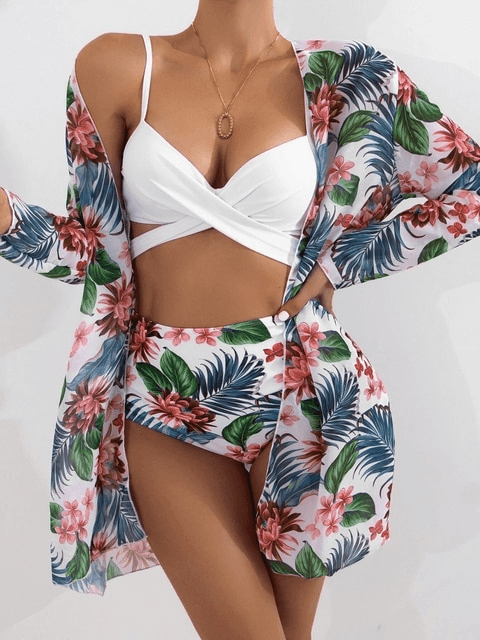 Biquíni Efeito Lipo com Saída de Praia Floral