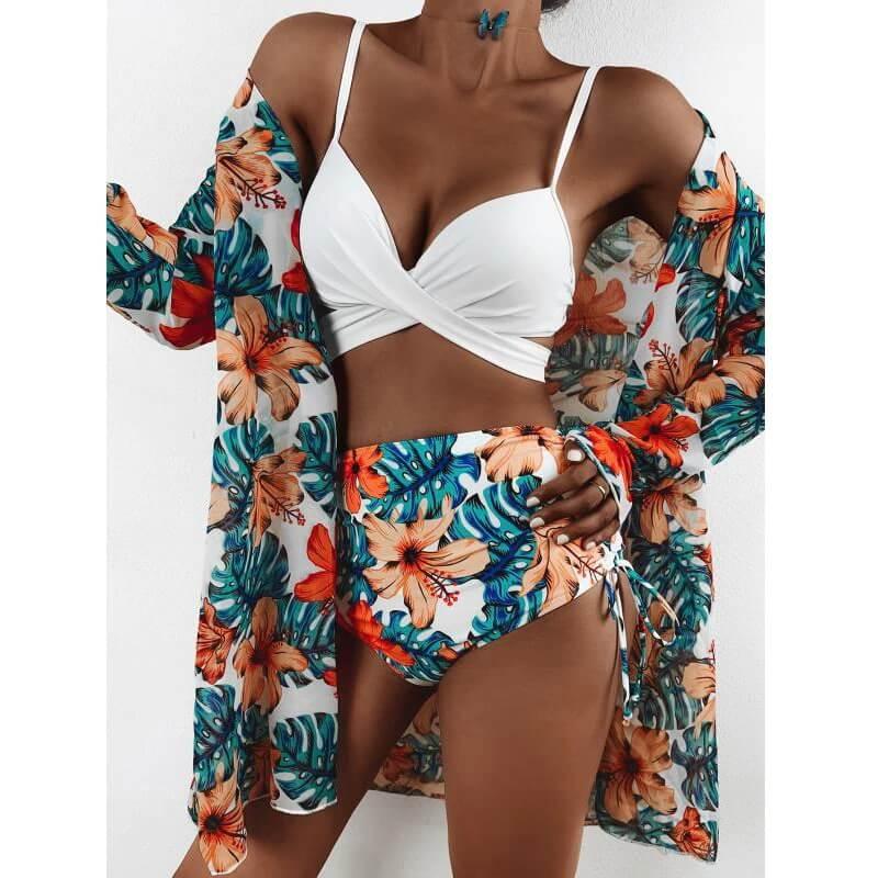 Biquíni Efeito Lipo com Saída de Praia Floral