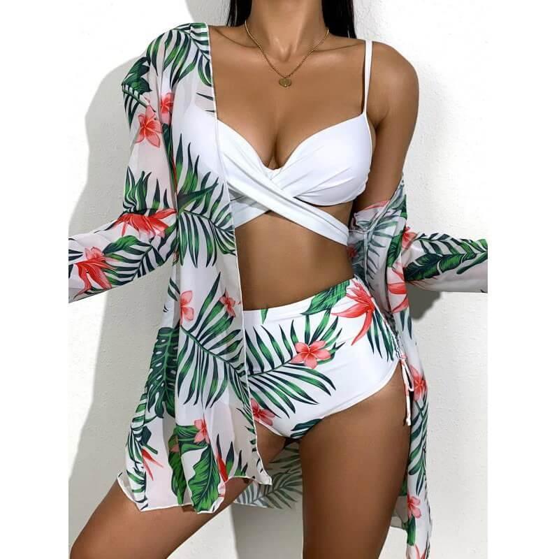 Biquíni Efeito Lipo com Saída de Praia Floral