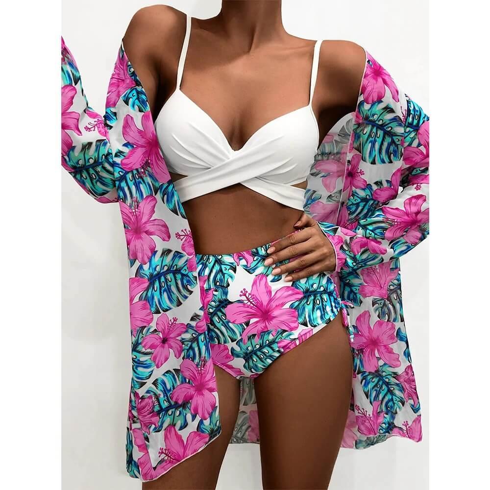 Biquíni Efeito Lipo com Saída de Praia Floral